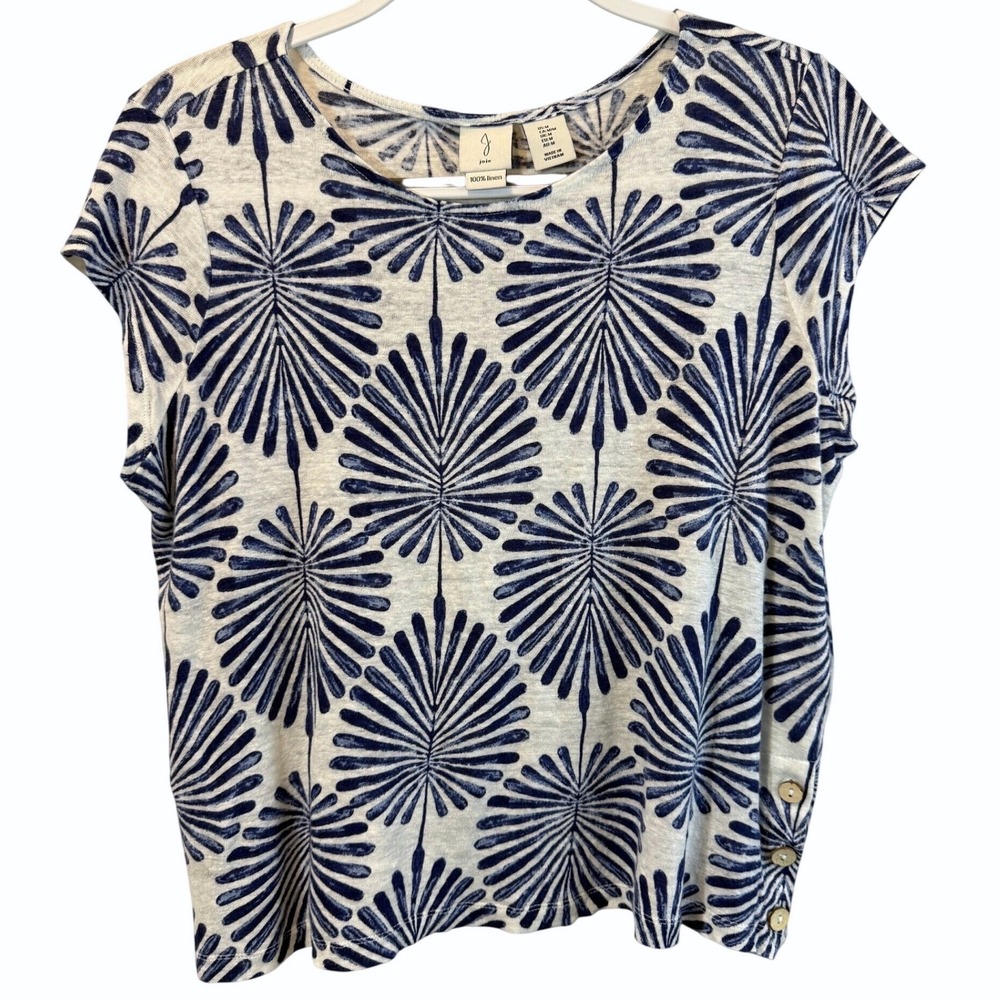 Joie 100% Linen Blue White Cap Sleeve T Shirt Size Medium